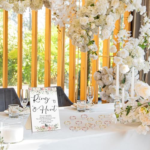 Bucherry Bridal Shower Game Sign with 100 Plastic Rings
