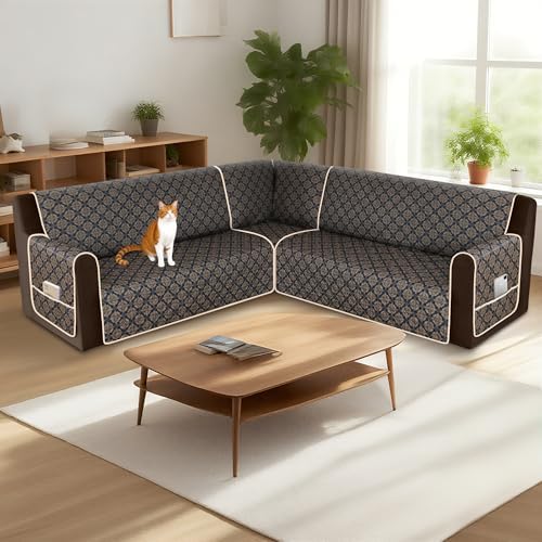 ALIECOM Waterproof L Shape Sofa Slipcover with Pockets