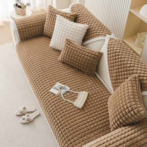Plaid Fuzzy Plush Sofa Cover for Dogs Cats