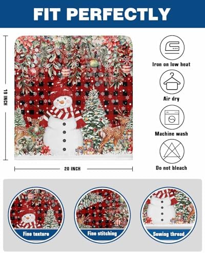 Red Plaid Snowman Christmas Chair Covers Set of 4 for Dining Room