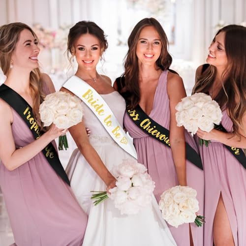12 Pack Bachelorette Sashes with Gold Pins Black and White