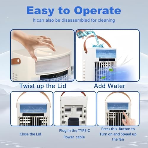 USB Portable Air Cooler with 5 Speeds and 7 LED Lights