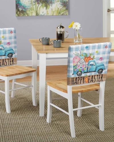 4 Pack Blue Truck Plaid Chair Covers for Dining Room 1
