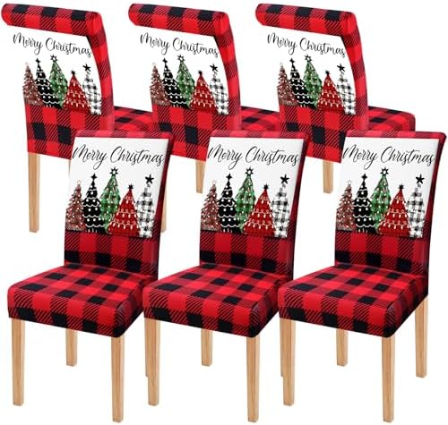 Moukeren 6 Pcs Christmas Dining Chair Covers Red and Black