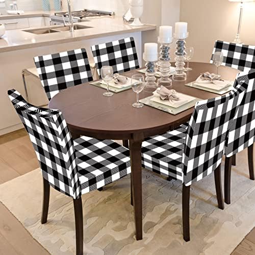 Whaline 4Pc White Black Plaid Dining Chair Covers