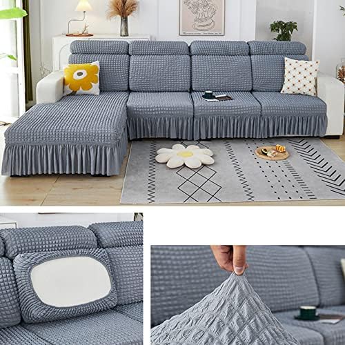 CAMZ Stretch Chaise Cushion Covers for L Shape Sofa 3Pcs