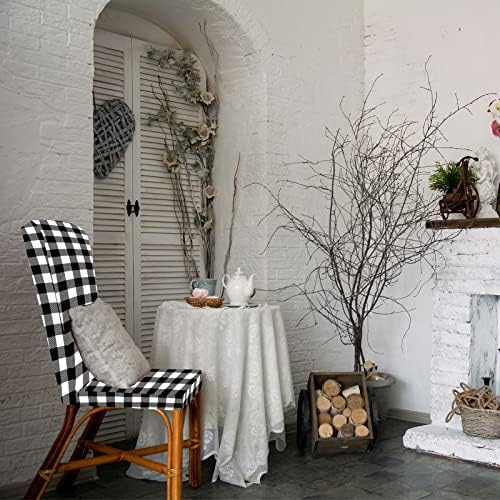 Whaline 4Pc White Black Plaid Dining Chair Covers