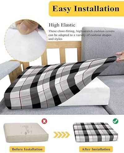 Modern Black and Gray Plaid Sofa Cushion Covers