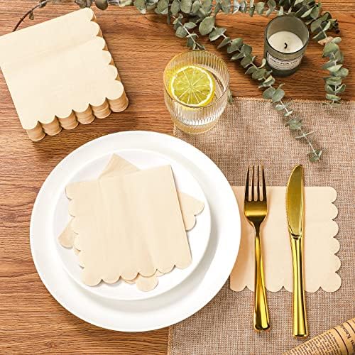 Fuutreo 100 Pcs Scalloped Cocktail Napkins