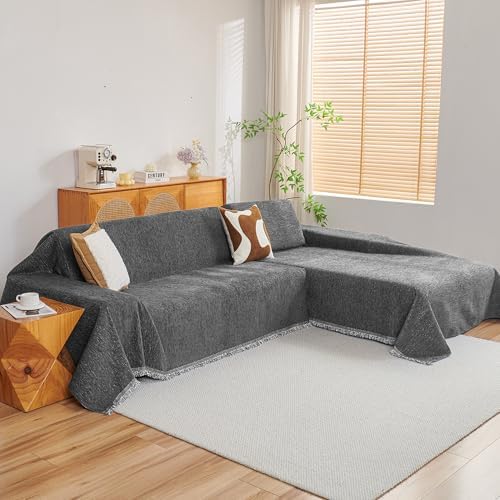 MYSKY HOME 2 Piece Sofa Cover for Sectional Dark Grey