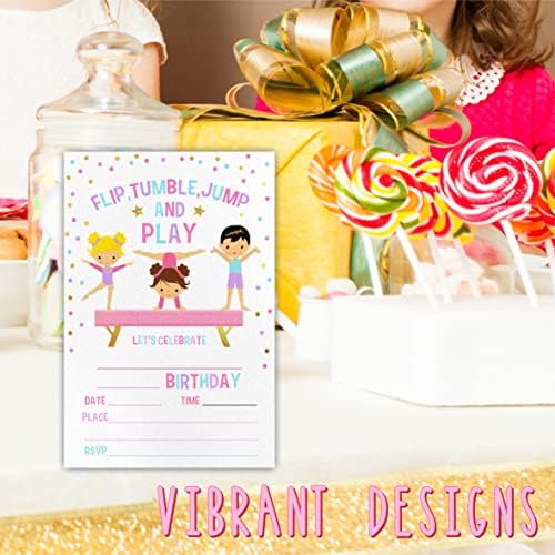 Gymnastics Birthday Party Invites Flip Tumble Jump For Kids Teens Boys Girls