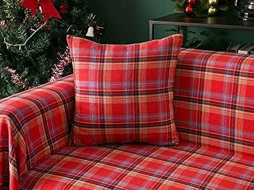 Christmas Plaid Sofa Cover with Tassels and Elastic