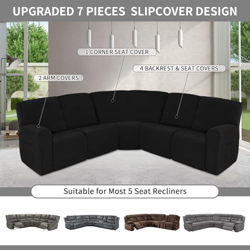 Easy-Going 100 Waterproof Recliner Cover Extra Large L-Shape Sofa Slipcover Black
