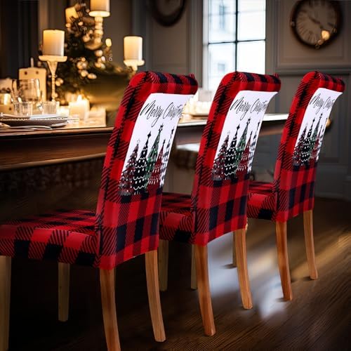 Moukeren 6 Pcs Christmas Dining Chair Covers Red and Black