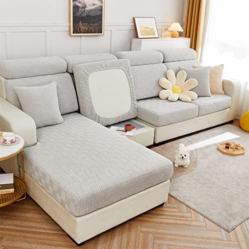 ELEOPTION Elastic Chaise Couch Slipcover for Sectional Sofa L Shape Grey White