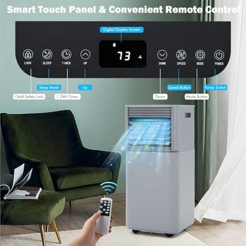 DORTALA 8000 BTU Portable Air Conditioner with Dehumidifier and Remote Control Grey