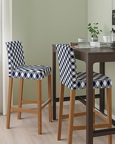 TweetyBed Bar Stool Covers Buffalo Plaid Navy Blue Stretch Removable Set of 2