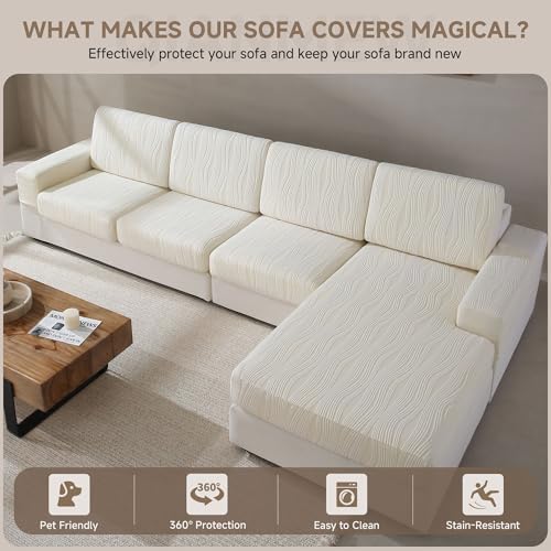 Qianmew Sofa Cushion Cover with Elastic Band Ivory 1 Seat Cover S