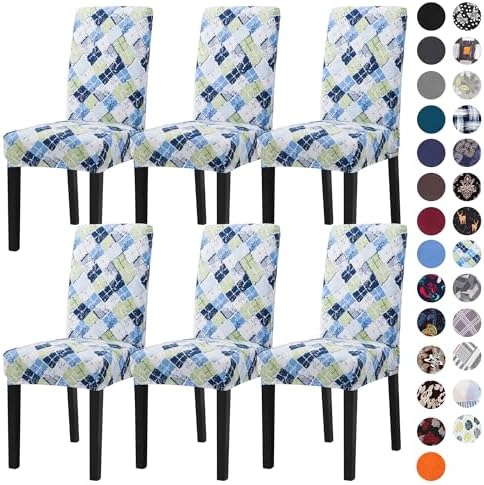 Sufdari Dining Chair Covers Set of 6 Green Blue Plaid