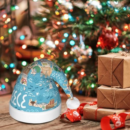 Greece Map Print Christmas Hat with LED Lights 1
