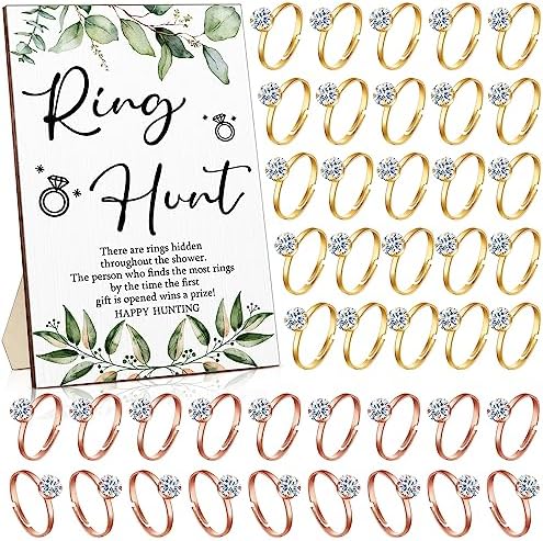 Bucherry Bridal Shower Game Sign with Rings and Party Favors