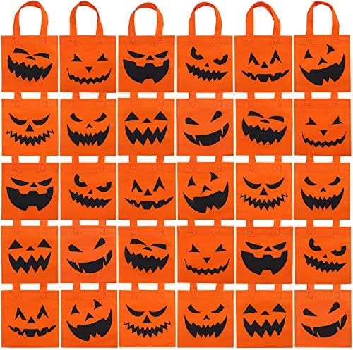 Elcoho 30-Pack Halloween Non-Woven Tote Bags with Pumpkins