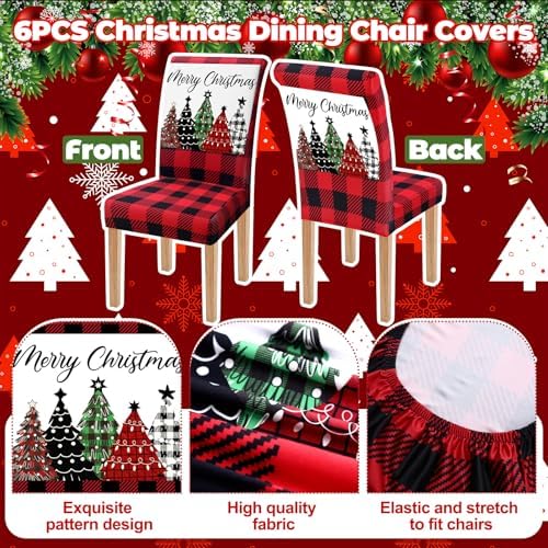 Moukeren 6 Pcs Christmas Dining Chair Covers Red and Black