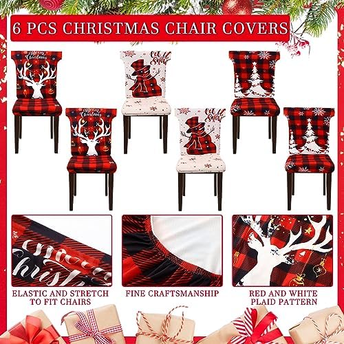 Preboun 6 Pcs Dining Chair Covers with Christmas Designs