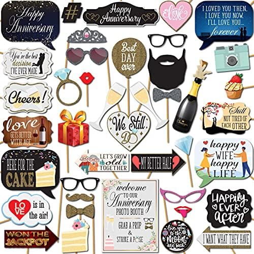 Anniversary Photo Booth Props - 41-Piece Kit for Wedding and Party