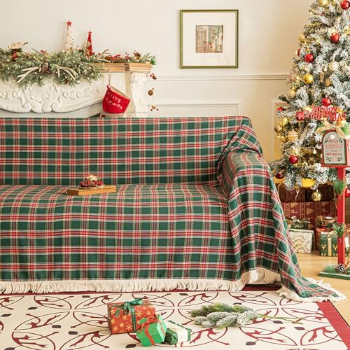 Vctops Green Buffalo Plaid Sofa Cover for Sectional Farmhouse