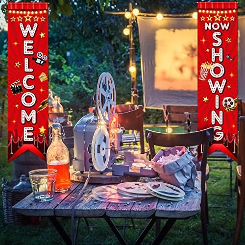Movie Night Porch Sign Banner with Welcome and Now Showing