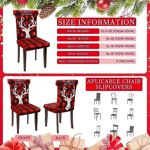 Preboun 6 Pcs Dining Chair Covers with Christmas Designs
