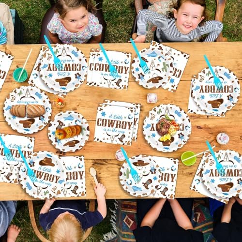 Gisgfim 96Pcs Western Cowboy Party Tableware Set