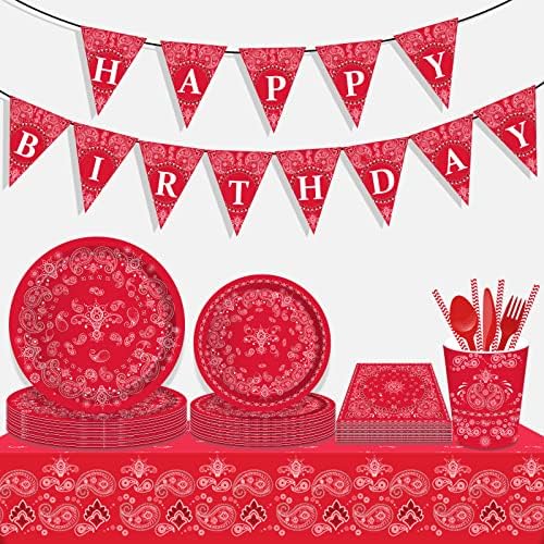 Red Bandana Western Dessert Paper Plates - Pack of 24